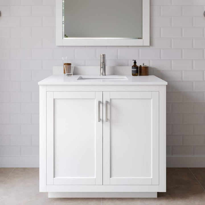 Wyndham Collection Miranda 36" White Bathroom Vanity with Cultured Marble Top