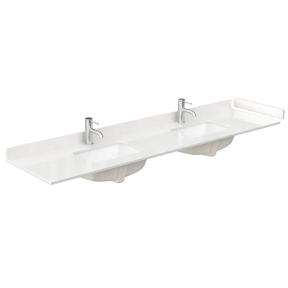 Wyndham Collection Strada 84" Double Bath Vanity, Light Green with White Quartz Top
