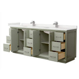 Wyndham Collection Strada 84" Double Bath Vanity, Light Green with White Quartz Top
