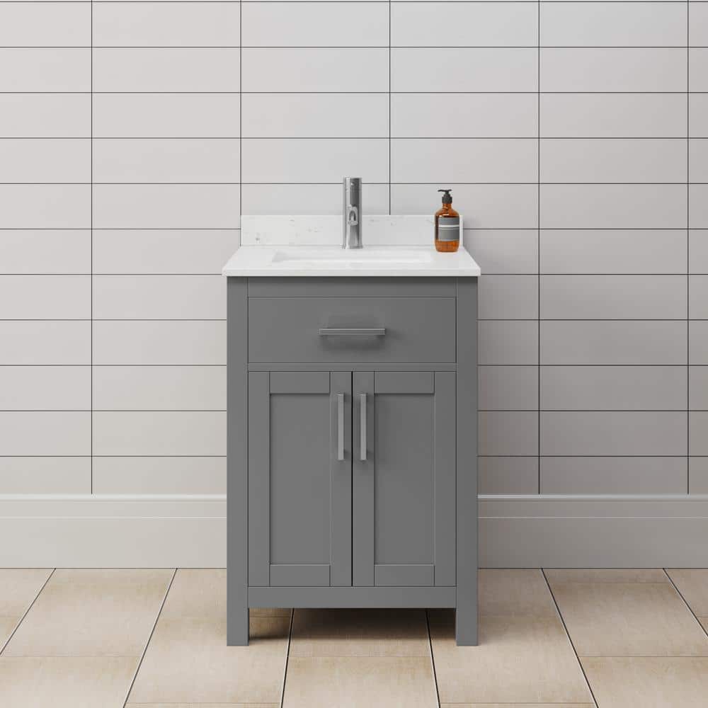 Wyndham Collection Beckett 24" Bathroom Vanity in Dark Gray with Carrara Cultured Marble Top
