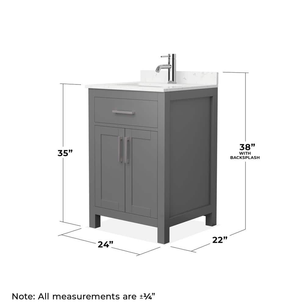 Wyndham Collection Beckett 24" Bathroom Vanity in Dark Gray with Carrara Cultured Marble Top