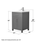 Wyndham Collection Beckett 24" Bathroom Vanity in Dark Gray with Carrara Cultured Marble Top