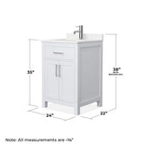 Wyndham Collection Beckett 24" Bathroom Vanity in White with Carrara Marble Top