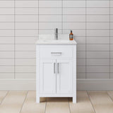 Wyndham Collection Beckett 24" Bathroom Vanity in White with Carrara Marble Top