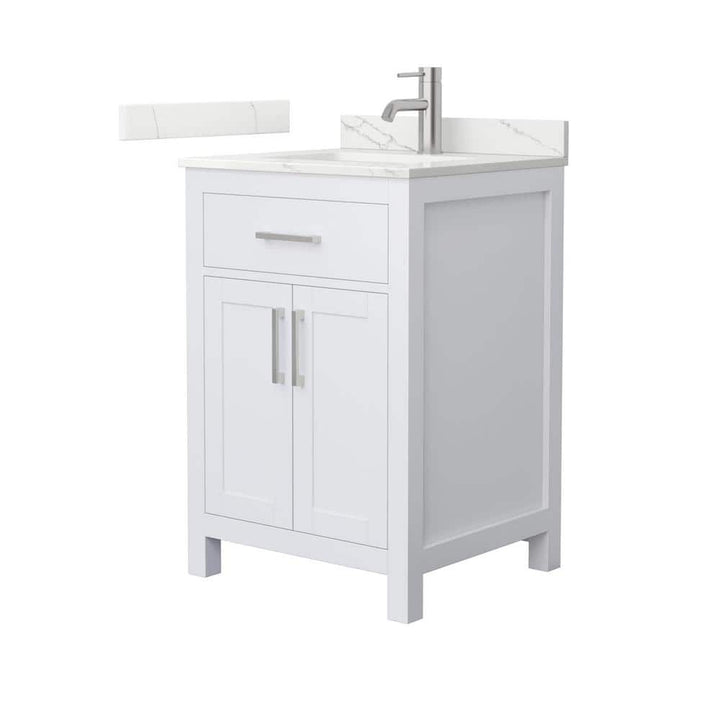 Wyndham Collection Beckett 24" Freestanding White Bath Vanity with Giotto Quartz Top