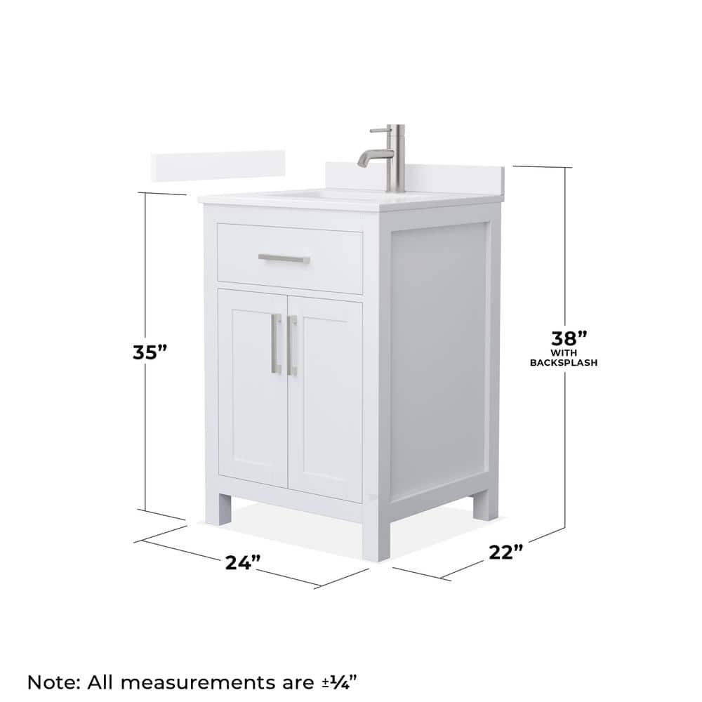 Wyndham Collection Beckett 24" Freestanding White Bath Vanity with Quartz Top