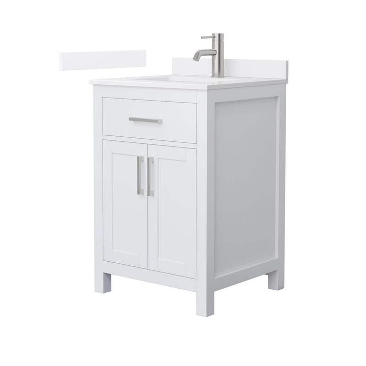 Wyndham Collection Beckett 24" Freestanding White Bath Vanity with Quartz Top