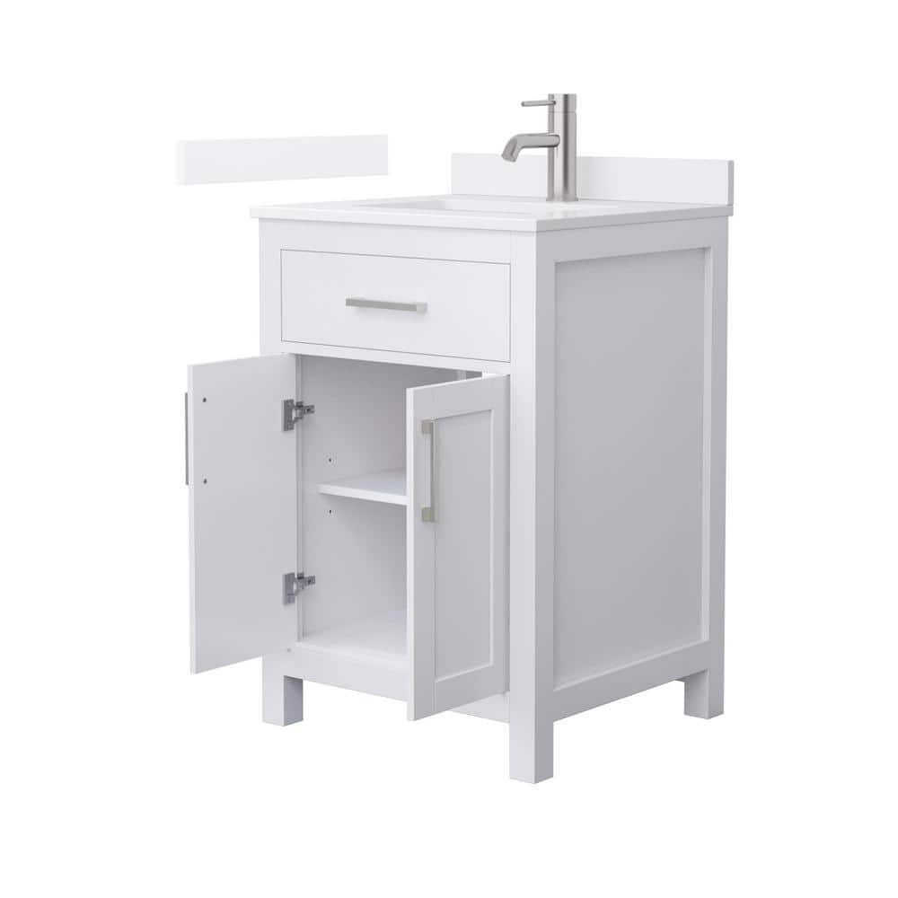 Wyndham Collection Beckett 24" Freestanding White Bath Vanity with Quartz Top