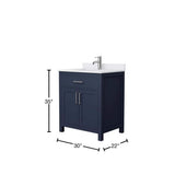 Wyndham Collection Beckett 30" Dark Blue Bathroom Vanity with White Cultured Marble Top