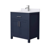 Wyndham Collection Beckett 30" Dark Blue Bathroom Vanity with White Cultured Marble Top