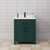 Wyndham Collection Beckett 30" Green Bathroom Vanity with White Cultured Marble Top