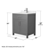 Wyndham Collection Beckett 30" Bathroom Vanity in Dark Gray with Carrara Marble Top