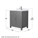 Wyndham Collection Beckett 30" Dark Gray Bathroom Vanity with White Cultured Marble Top