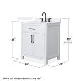 Wyndham Collection Beckett 30 in. Freestanding White Bath Vanity with Quartz Top