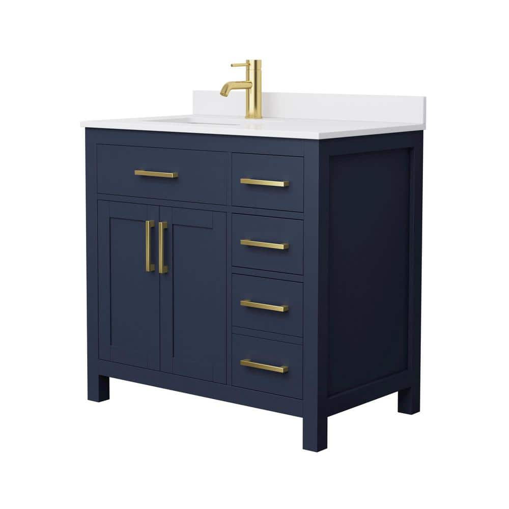 Wyndham Collection Beckett 36" Single Sink Bathroom Vanity in Dark Blue with Cultured Marble Top