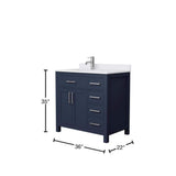 Wyndham Collection Beckett 36" Dark Blue Bathroom Vanity with Cultured Marble Top