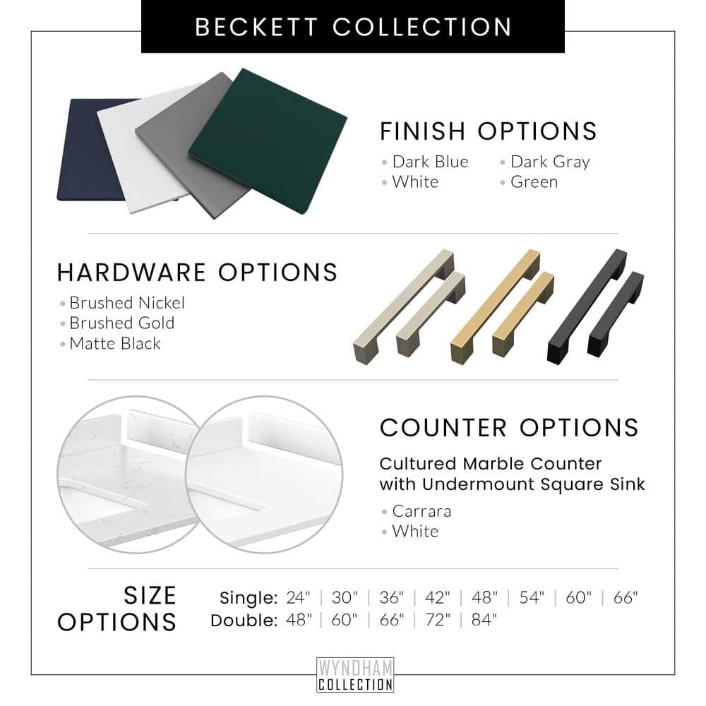Wyndham Collection Beckett 36" Green Bathroom Vanity with Carrara Cultured Marble Top