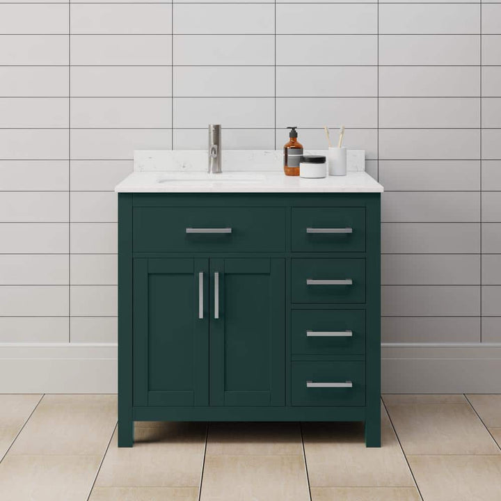 Wyndham Collection Beckett 36" Green Bathroom Vanity with Carrara Cultured Marble Top