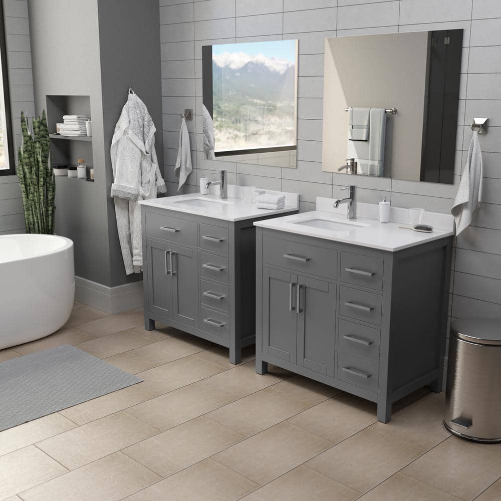 Wyndham Collection Beckett 36" Bathroom Vanity in Dark Gray with Cultured Marble Top