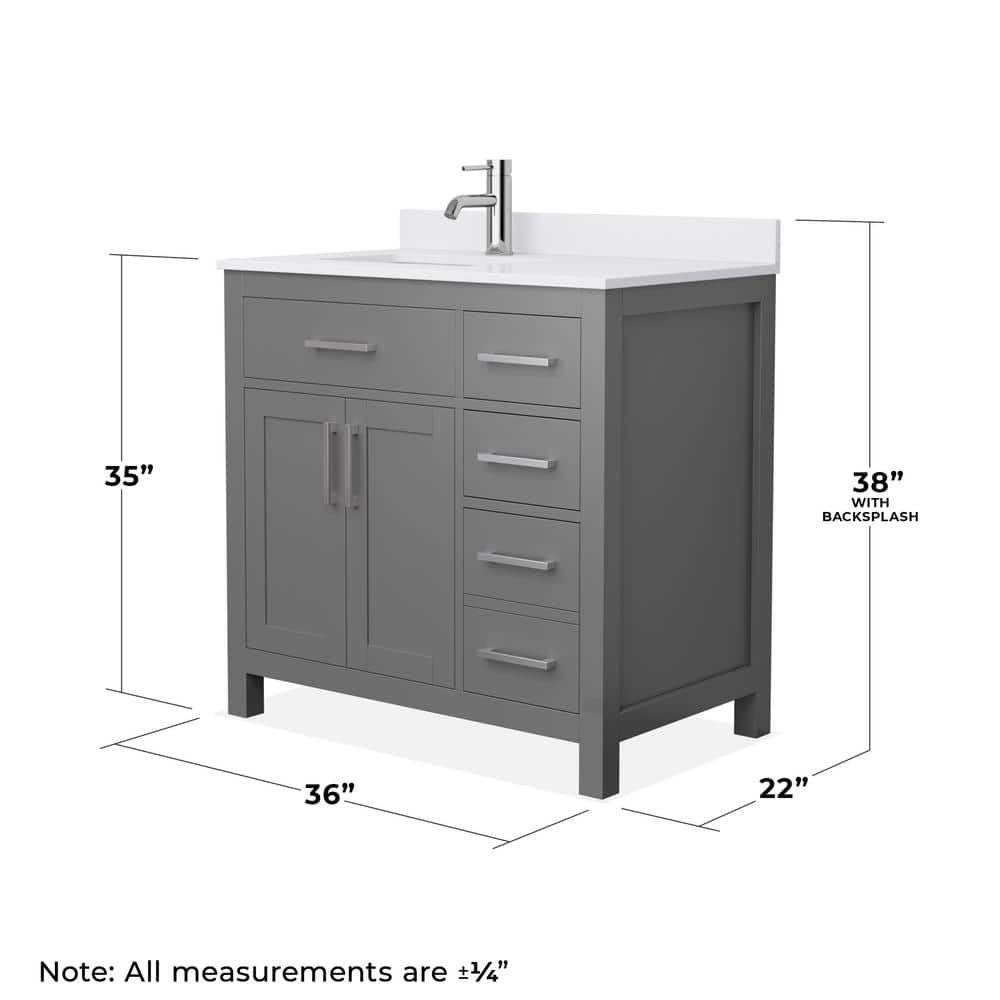 Wyndham Collection Beckett 36" Bathroom Vanity in Dark Gray with Cultured Marble Top