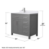 Wyndham Collection Beckett 36" Bathroom Vanity in Dark Gray with Cultured Marble Top