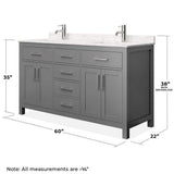 Wyndham Collection Beckett 60" Double Bath Vanity in Dark Gray with Cultured Marble Top and White Basins