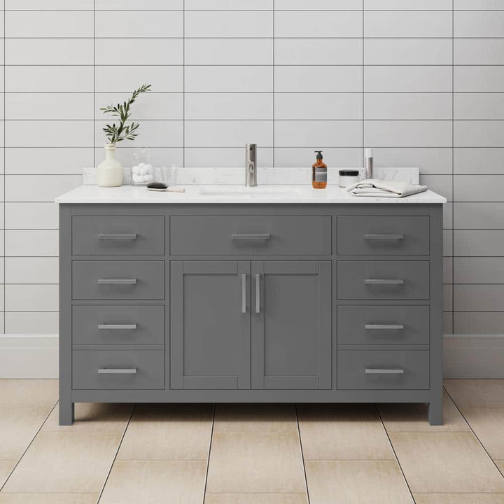 Wyndham Collection Beckett 60" Dark Gray Single Bath Vanity with Cultured Marble Top