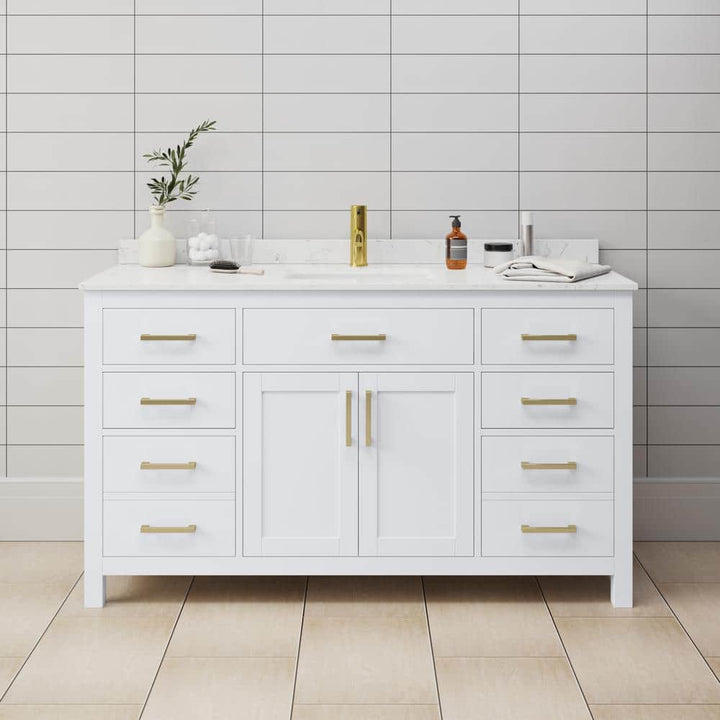 Wyndham Collection Beckett 60" Single Sink Bath Vanity with Carrara Marble Top