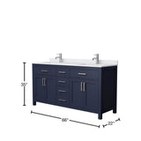 Wyndham Collection Beckett 66" Double Sink Bathroom Vanity in Dark Blue with Cultured Marble Top