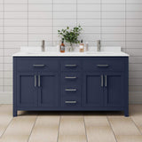 Wyndham Collection Beckett 66" Double Sink Bathroom Vanity in Dark Blue with Cultured Marble Top