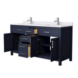 Wyndham Collection Beckett 66" Double Sink Bathroom Vanity in Dark Blue with Cultured Marble Top
