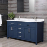 Wyndham Collection Beckett 66" Double Sink Bathroom Vanity in Dark Blue with Cultured Marble Top