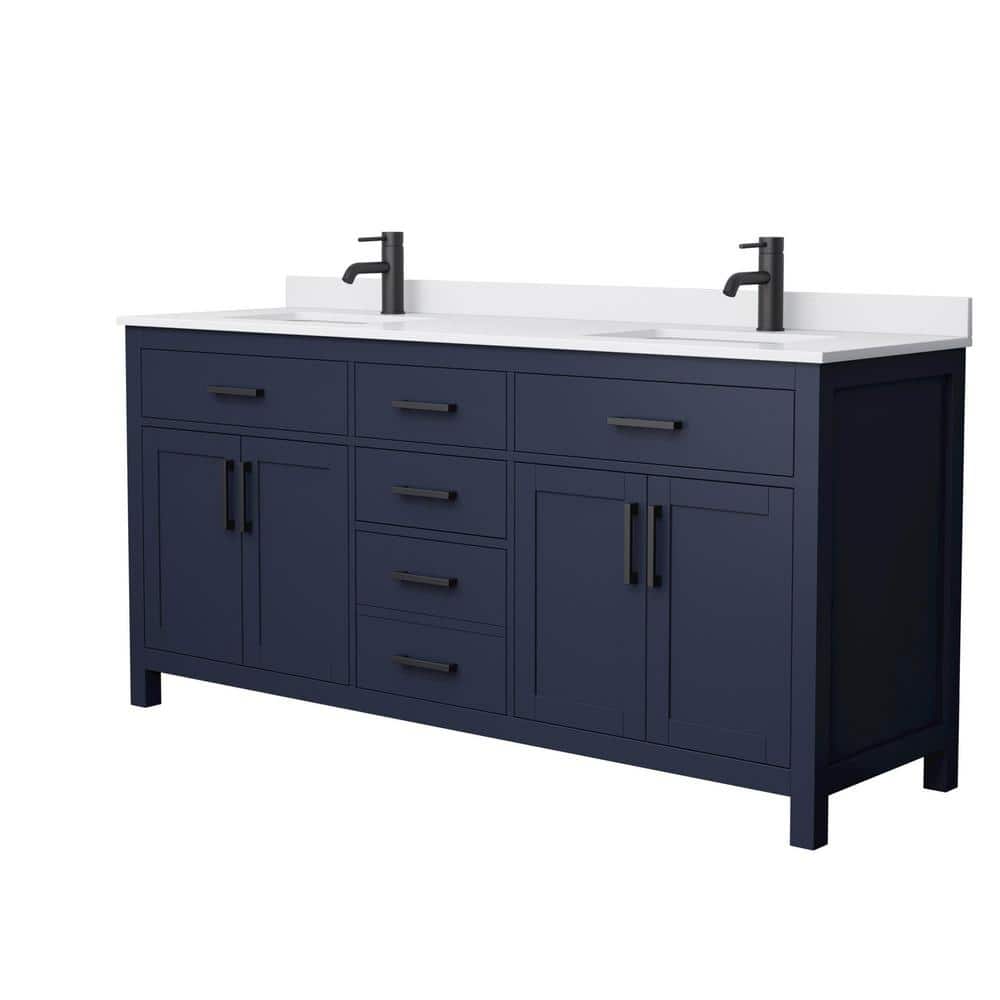 Wyndham Collection Beckett 72" Double Sink Bathroom Vanity in Dark Blue with Cultured Marble Top