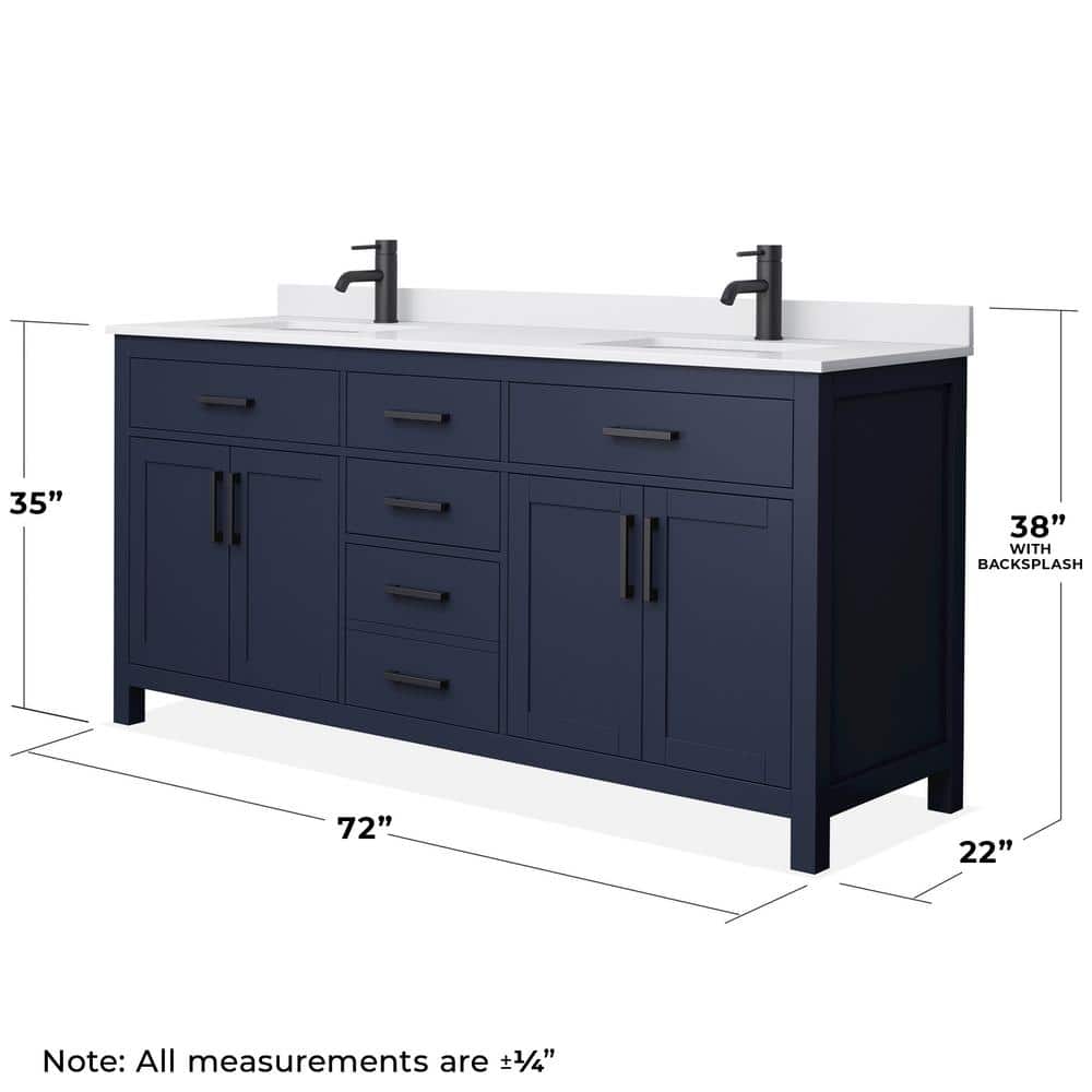 Wyndham Collection Beckett 72" Double Sink Bathroom Vanity in Dark Blue with Cultured Marble Top