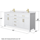 Wyndham Collection Beckett 72" Double Sink Bathroom Vanity with Cultured Marble Top