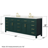 Wyndham Collection Beckett 84 in. Double Freestanding Green Bath Vanity with Giotto Quartz Top