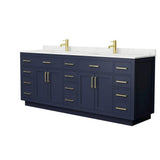 Wyndham Collection Beckett TK 84" Double Sink Bath Vanity in Dark Blue with Giotto Quartz Top