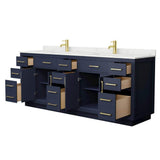 Wyndham Collection Beckett TK 84" Double Sink Bath Vanity in Dark Blue with Giotto Quartz Top