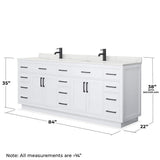 Wyndham Collection Beckett TK 84" Double Sink Bathroom Vanity with Giotto Quartz Top