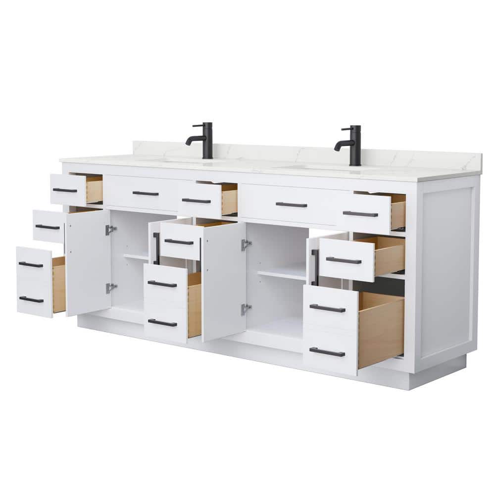 Wyndham Collection Beckett TK 84" Double Sink Bathroom Vanity with Giotto Quartz Top