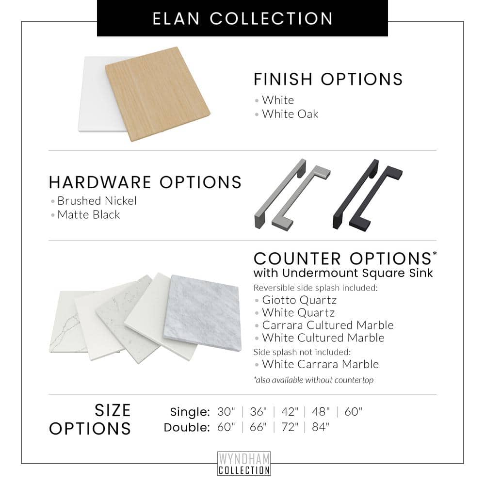 Wyndham Collection Elan 30" White Oak Bathroom Vanity with Quartz Top