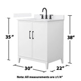 Wyndham Collection Elan 30" Single Bath Vanity in White with Quartz Top