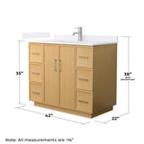 Wyndham Collection Elan TK 42 in. Light Oak Bathroom Vanity with White Quartz Top