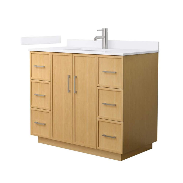 Wyndham Collection Elan TK 42 in. Light Oak Bathroom Vanity with White Quartz Top