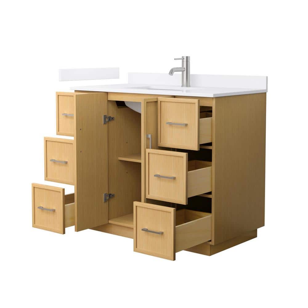 Wyndham Collection Elan TK 42 in. Light Oak Bathroom Vanity with White Quartz Top