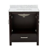 Wyndham Collection Sheffield 30" Bathroom Vanity in Espresso with Carrara Marble Top