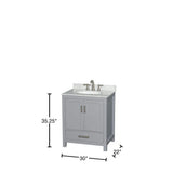 Wyndham Collection Sheffield 30" Gray Bathroom Vanity with White Carrara Marble Top