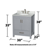 Wyndham Collection Sheffield 30" Gray Bathroom Vanity with White Carrara Marble Top