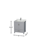 Wyndham Collection Sheffield 30" Gray Bathroom Vanity with White Carrara Marble Top