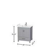 Wyndham Collection Sheffield 30" Gray Bathroom Vanity with Marble Top